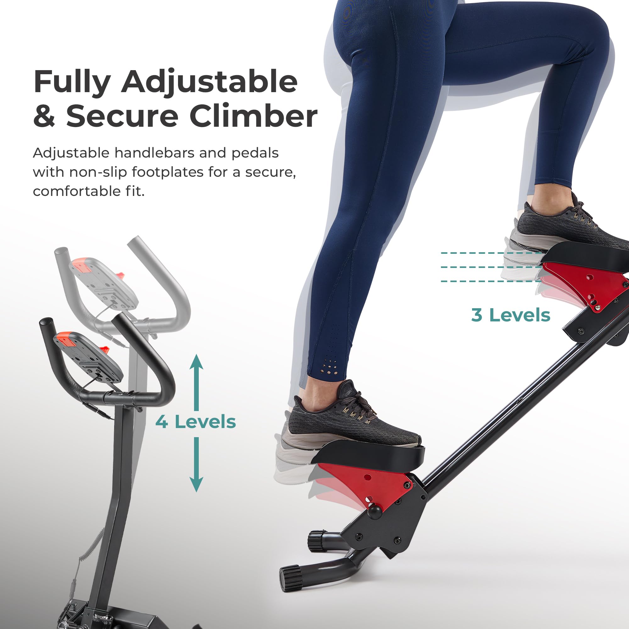 Sunny Health & Fitness Stair Stepper with Handlebar - Extended Step Range Climber Machine for Legs, Core & Glute Workouts - Connects with Free SunnyFit App - Perfect for Home Gym, Cardio Training & Weight Loss