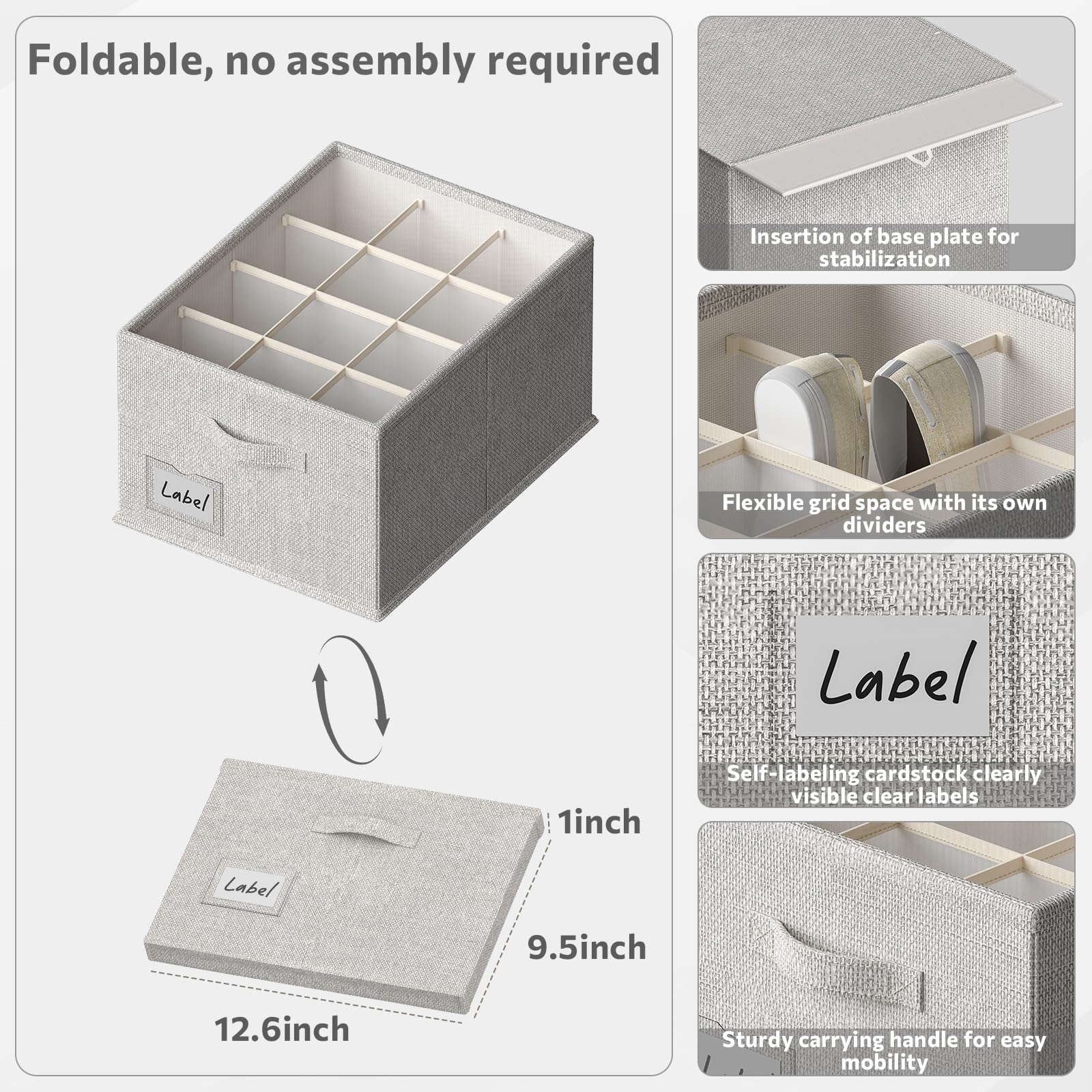 2 Pack Fabric Shoe Organizer for Closet - Holds 24 Pairs, Large Shoe Storage Bins with Bottom Support (16.5