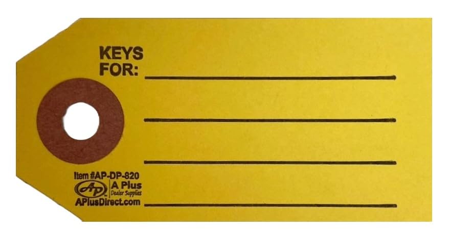 Durable Yellow Reinforced Key Tags with Metal Rings - DP-820 (P4) Bulk Pack of 1000 - Perfect for Key Organization, Inventory Management & Asset Tagging