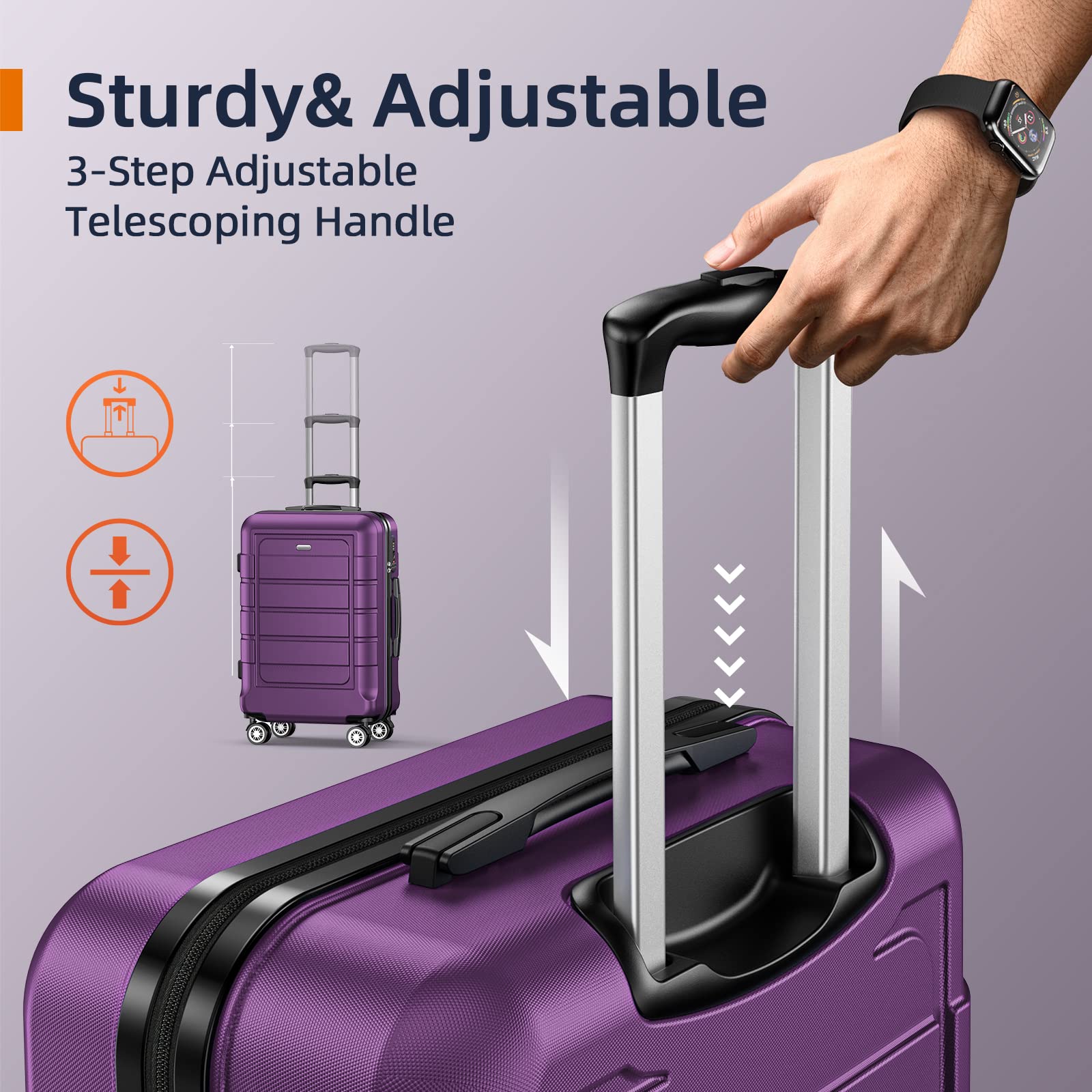 SHOWKOO 4-Piece Expandable Luggage Set with TSA Lock, Durable PC+ABS Suitcases, Double Spinner Wheels - Purple | Perfect for Travel, Business Trips & Family Vacations