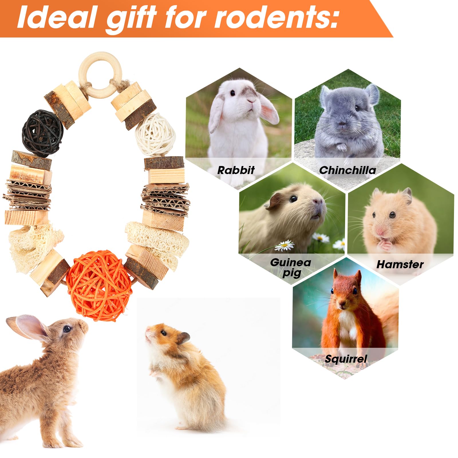 Natural Wood Chew Toys for Guinea Pigs, Rabbits, Chinchillas & Small Pets - Hanging Teeth Grinding Enrichment Toys for Cage Boredom Relief | Perfect for Small Animal Dental Health & Playtime Stimulation
