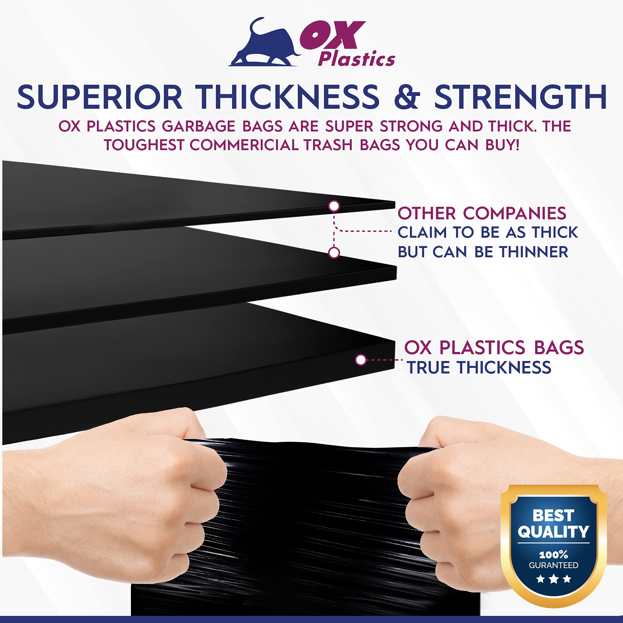 60 Gallon Heavy Duty Trash Bags - 100 Count Extra Thick 2 Mil Garbage Can Liners | Leak Proof & Durable for Large Trash Cans | Perfect for Commercial Kitchens, Outdoor Events & Industrial Use