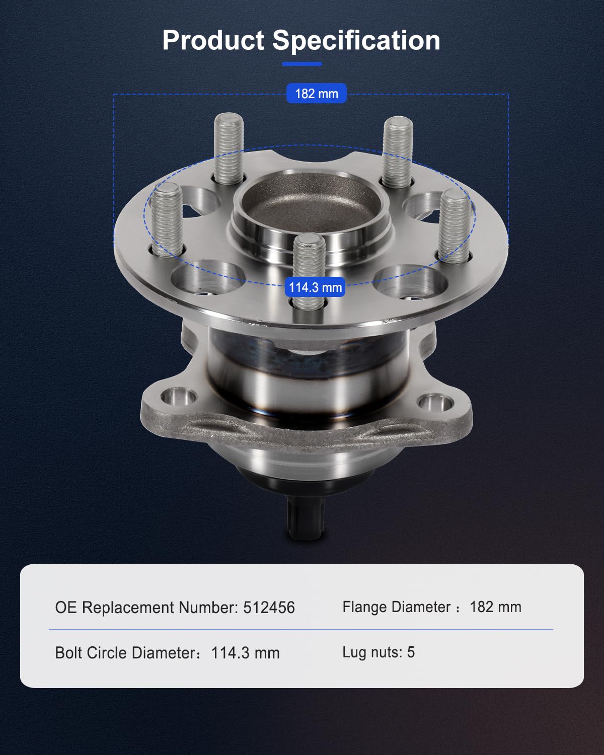 ECCPP Rear Wheel Hub and Bearing Assembly 512456 - Compatible with 2011-2016 Toyota Sienna, 5-Lug ABS Replacement - Perfect for Smooth Rides and Safe Braking on Highways