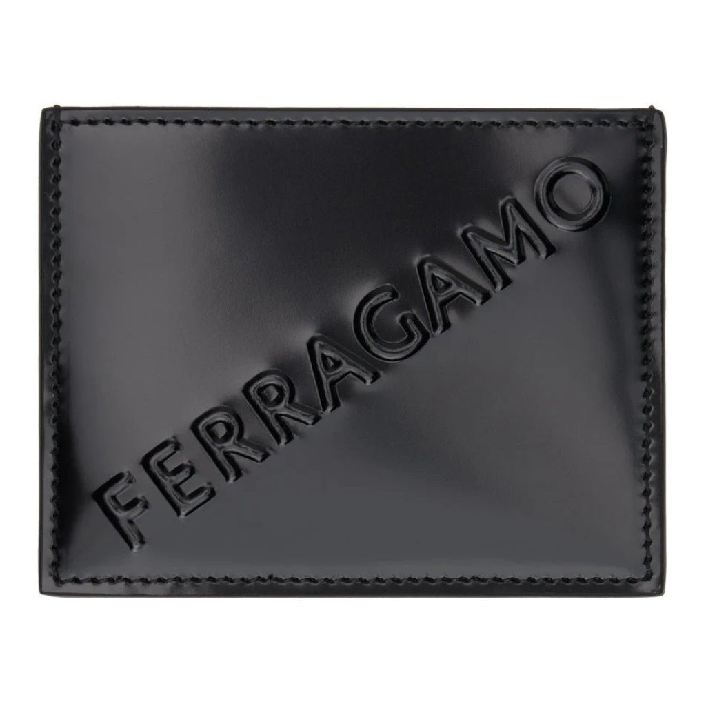 FERRAGAMO Men's Leather Card Holder Wallet - Slim RFID Blocking Black Card Case for Business & Travel