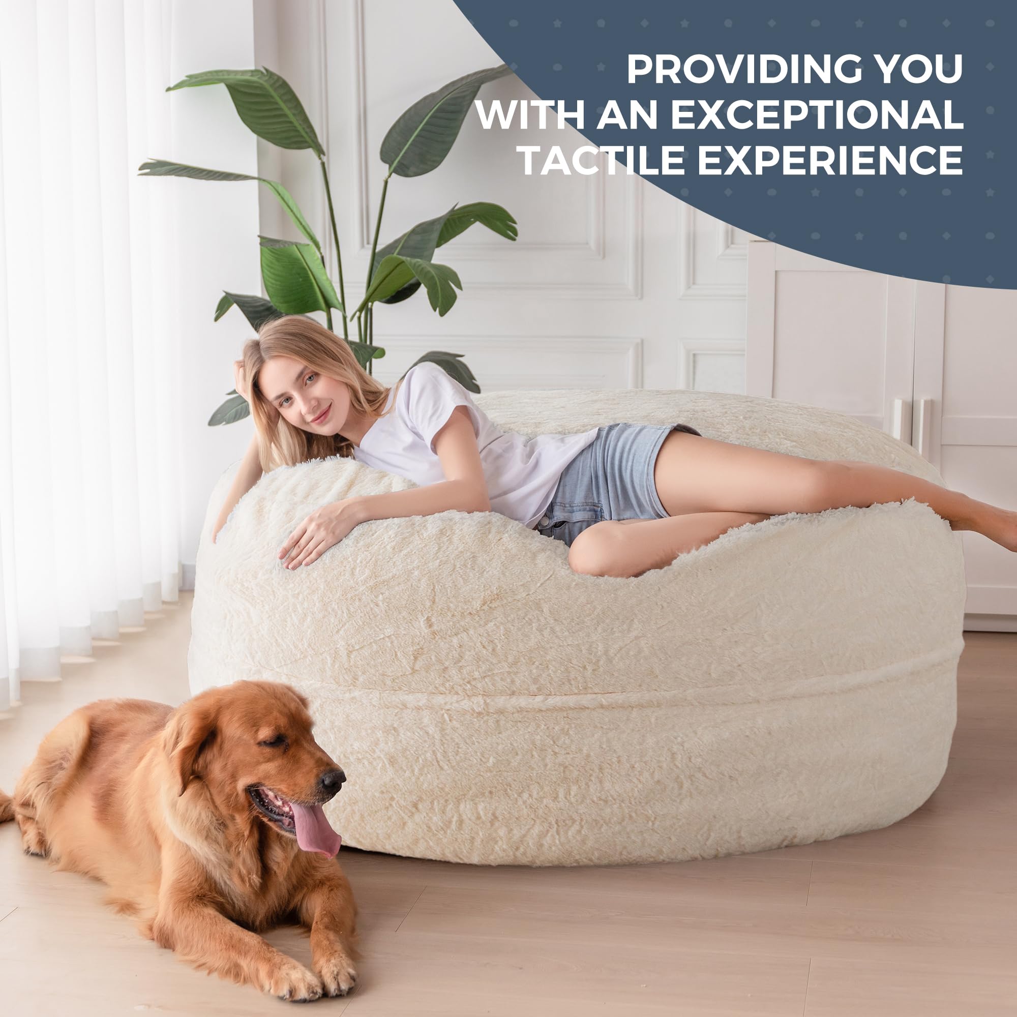 MAXYOYO Giant Faux Fur Bean Bag Chair - Convertible to Floor Mattress Bed | Dark Grey | Ultra Soft Lounge Chair for Living Room, Bedroom & Dorm | Perfect for Relaxing, Gaming & Sleepovers