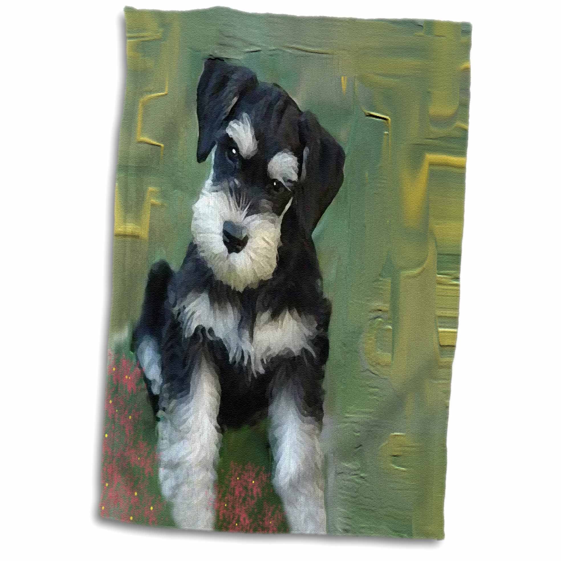 3D Rose Miniature Schnauzer Dog Design Hand Towel - 15 x 22 Inches - Soft Absorbent Bath & Kitchen Towel for Pet Lovers - Perfect for Bathroom, Kitchen, and Gift Giving