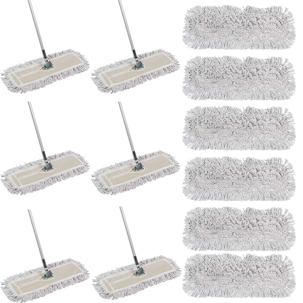 24 Inch Dust Mop with Extendable Metal Handle - 6 Mop Heads & 6 Refills Bundle for Hardwood Floors, Tile & Laminate - Perfect for Home Cleaning, Office & Commercial Use