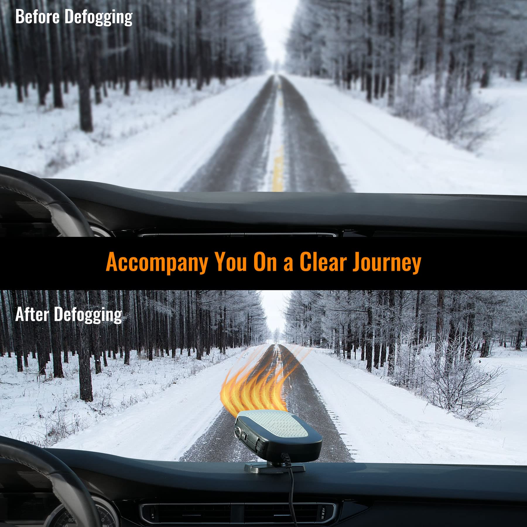 12V Car Heater - 2 in 1 Fast Heating Auto Defroster & Defogger for Windshield - 30 Second Quick Warm Up - Plug in Cigarette Lighter - Perfect for Winter Driving & Frost Removal