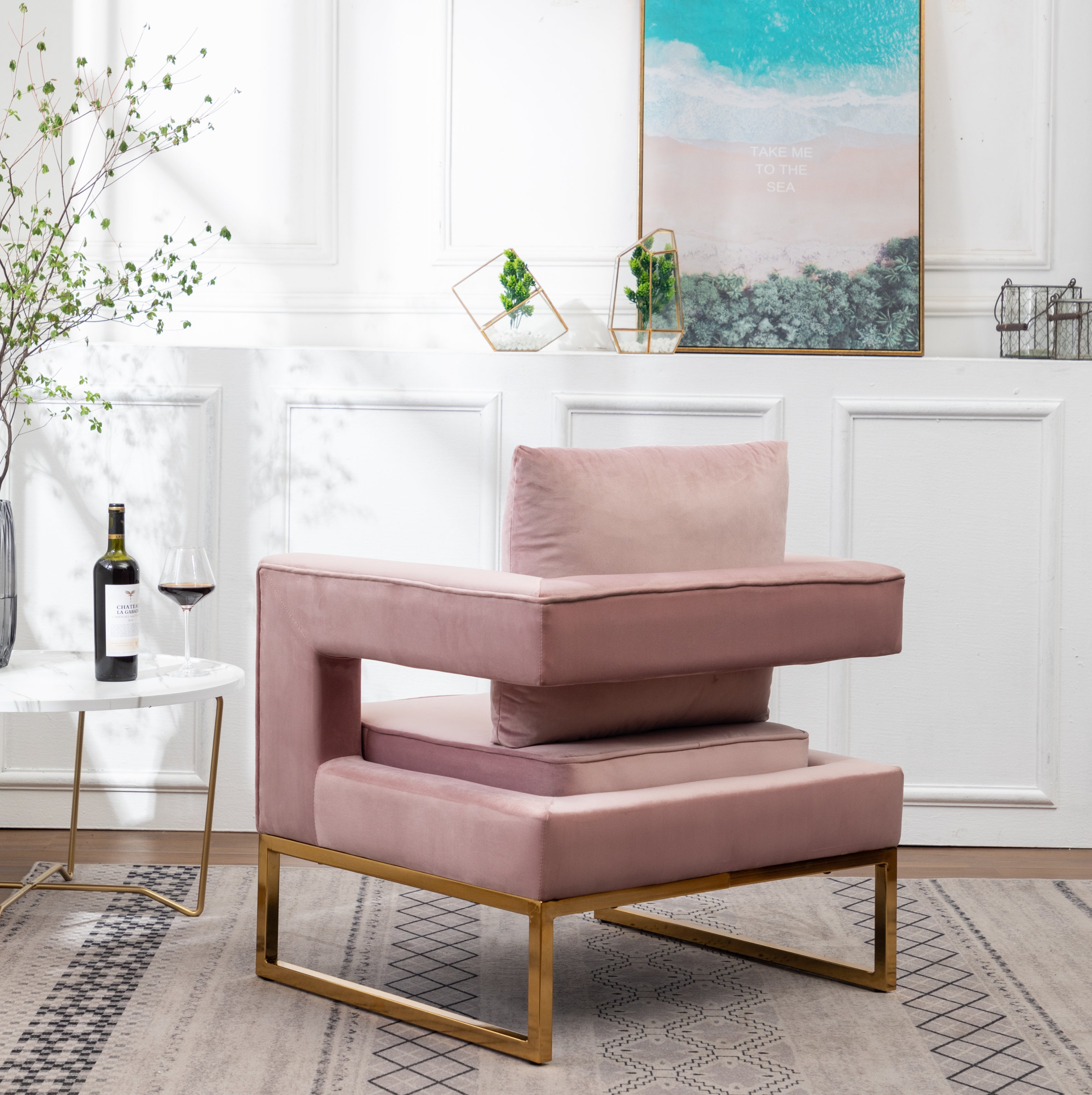 Roundhill Furniture Lenola Contemporary Upholstered Accent Arm Chair - Modern Living Room Chair for Home Office, Lounge & Reading Nook - Comfortable Fabric Armchair with Wooden Legs