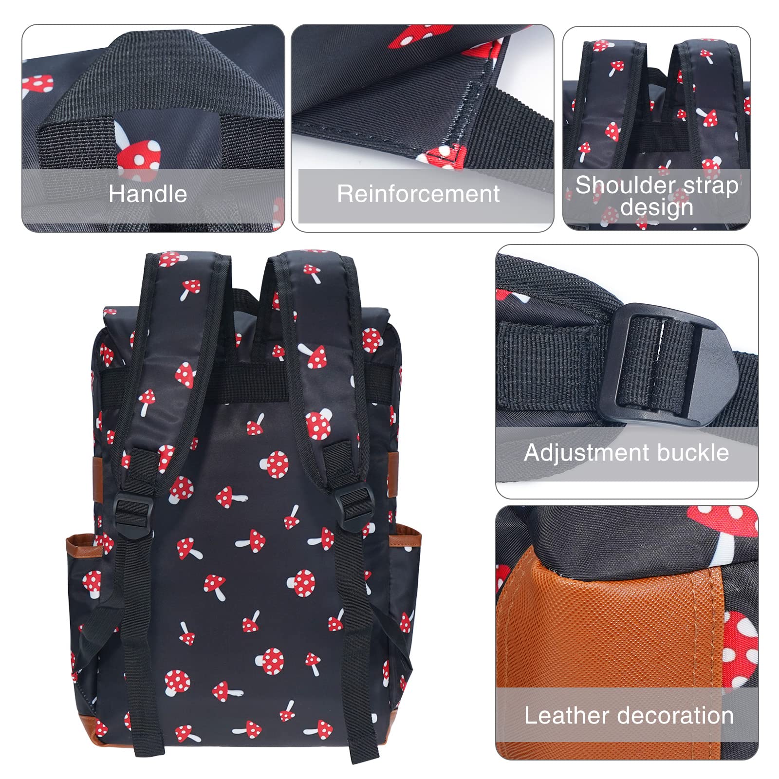 MCWTH Stylish Mushroom Print Backpack for Girls & Women - 15.6 Inch Laptop School Backpack, College Bookbag for Travel, Work & Daily Use | Perfect for School, Office & Commuting