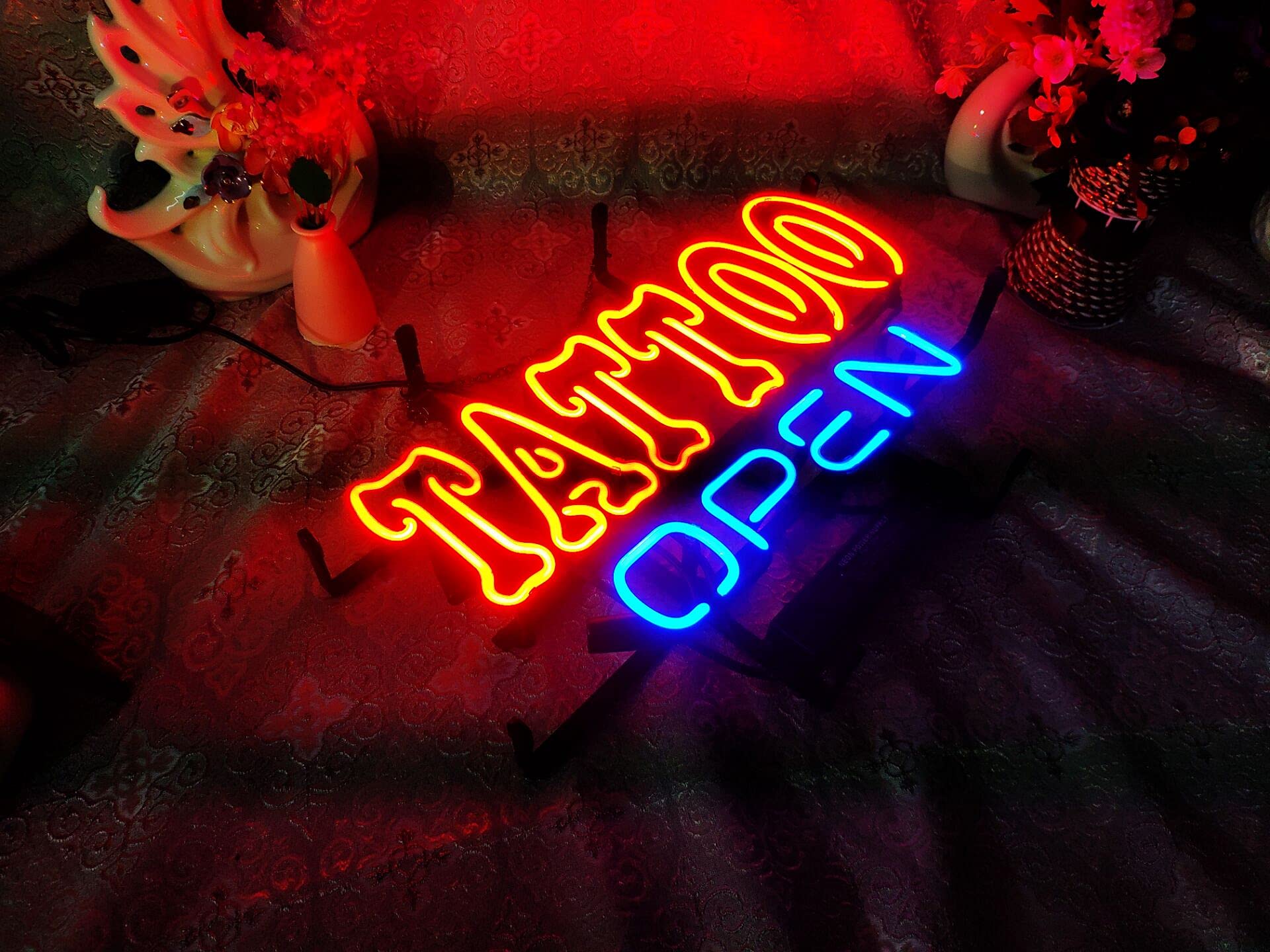 17”×13” Tattoo Open Neon Sign - Vibrant Wall Light for Home, Bedroom, Garage, Bar & Man Cave Decor | Perfect for Pub, Hotel & Game Room Lighting