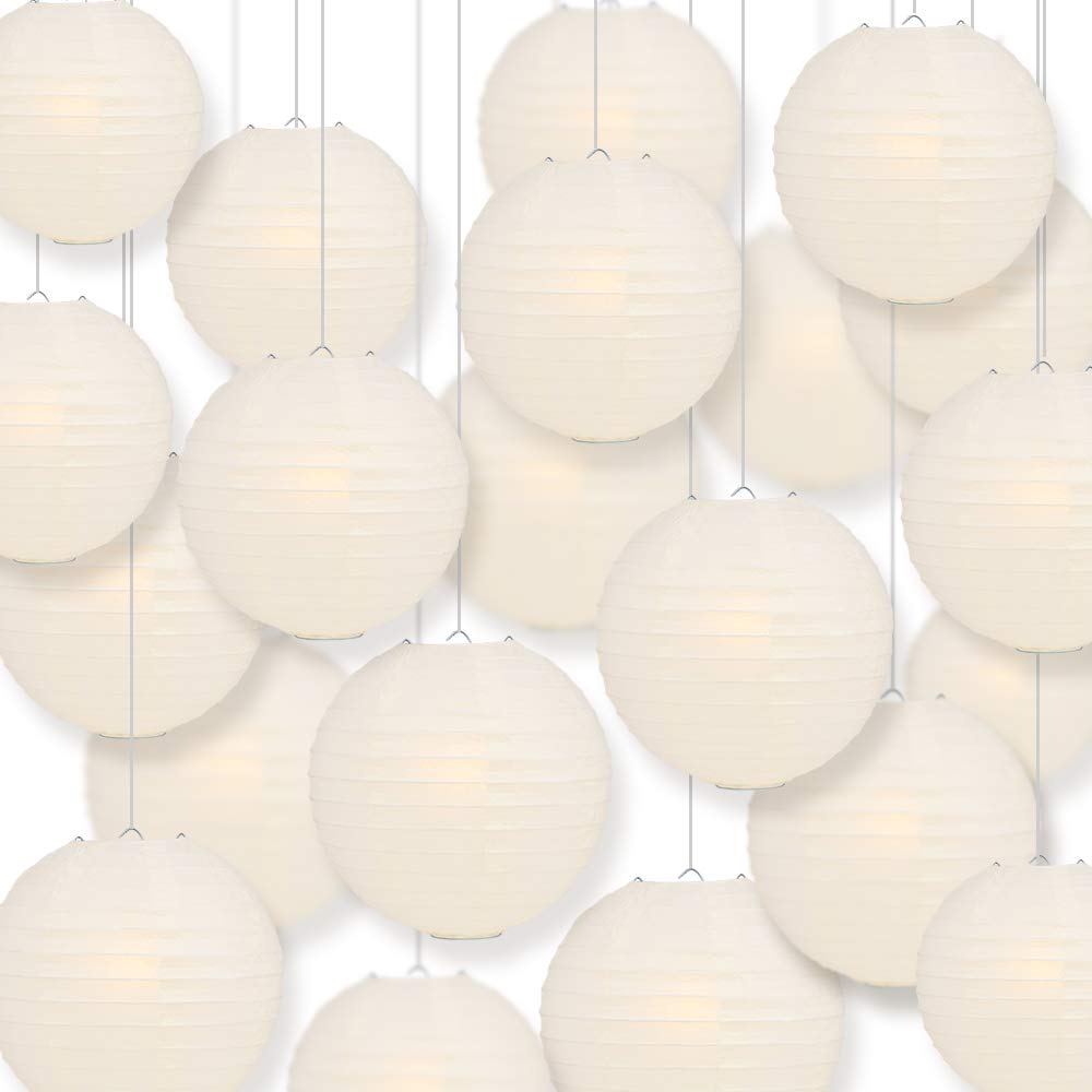 20 Inch Beige/Ivory Round Paper Lanterns - Bulk Pack of 50 - Even Ribbing Hanging Decorations for Wedding, Party & Home Decoration | PaperLanternStore.com