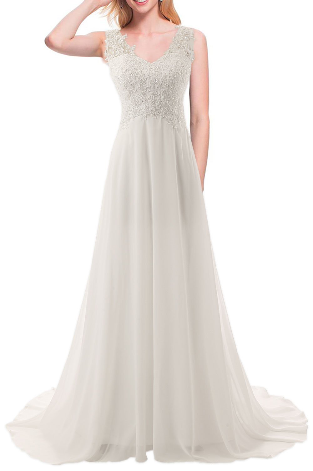Elegant Beach Wedding Dresses for Bride - Lace A-Line Chiffon Bridal Gowns | Perfect for Beach, Garden & Destination Weddings