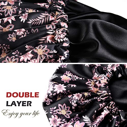GO WELL Satin Silk Bonnet for Hair with 3 Satin Scrunchies - Adjustable Reversible Silk Hair Cap for Sleeping & Hair Protection - Perfect for Curly, Natural, Braided Hair - Nighttime Hair Care & Travel Essential