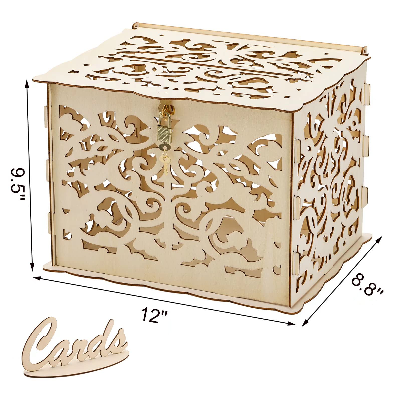 ZENFUN Rustic Wooden Wedding Card Box with Lock & Sign - Large Hollow Keepsake Box for Wedding Reception, Baby Shower, Birthday & Anniversary Parties - Perfect for Gift Cards, Money & Wishes Collection