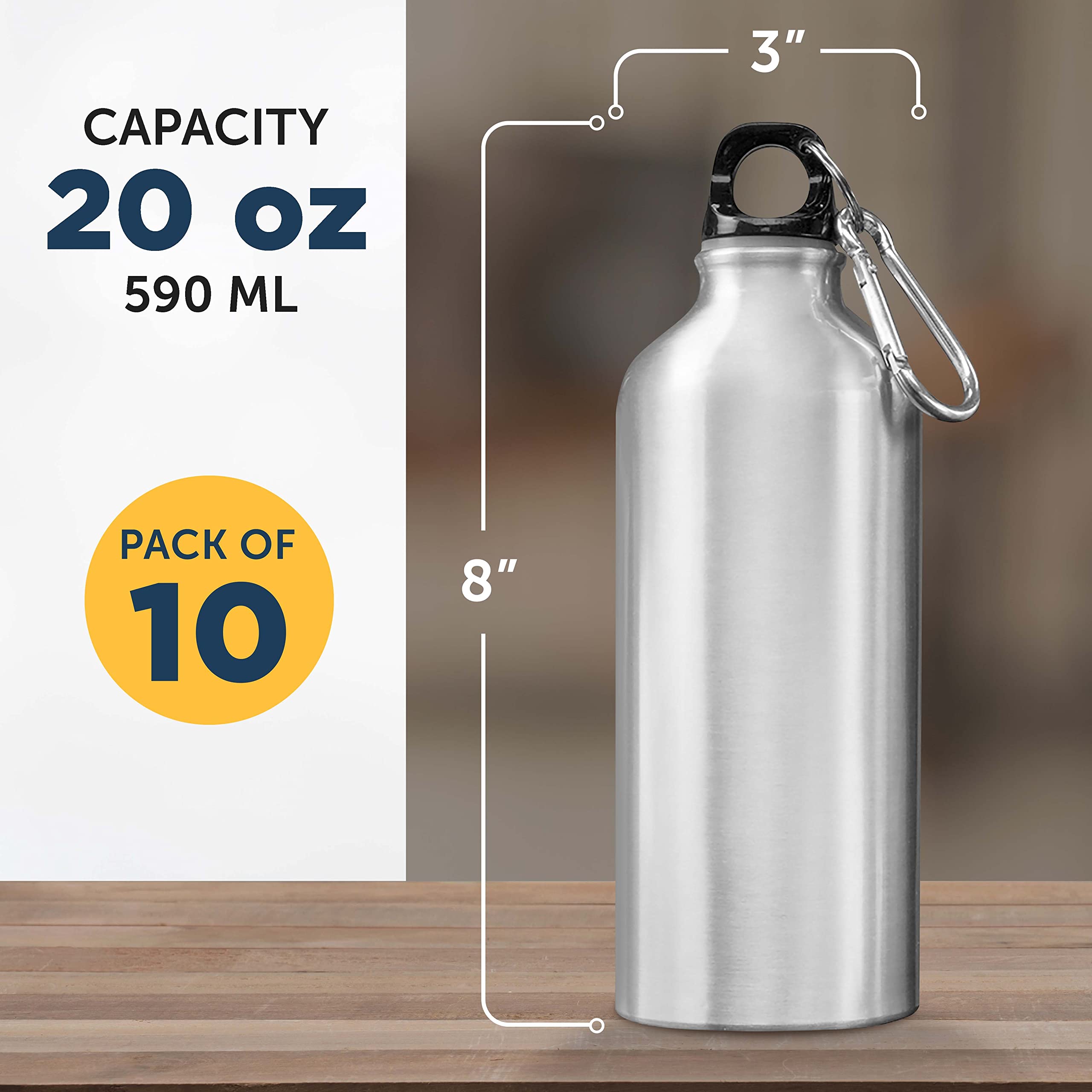 20 oz Aluminum Water Bottles Set of 10 - Bulk Pack Insulated Reusable Sports Bottles for Gym, Hiking, Camping & Outdoor Activities - BPA Free Silver Water Bottles - Perfect for Workouts, Travel & Daily Hydration