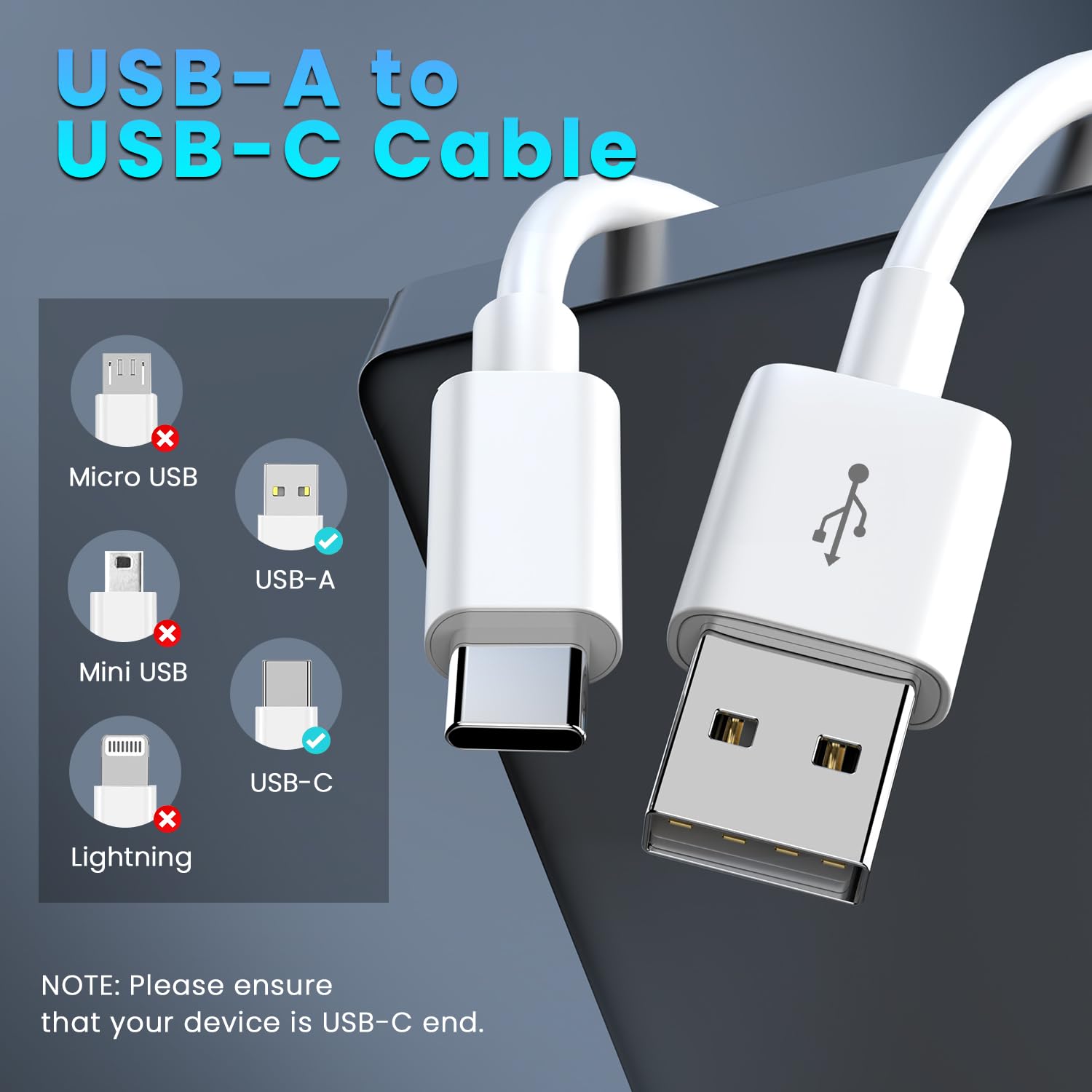 OXZEEWEE 5M USB C Power Extension Cable - USB A to USB C Fast Charging & Data Sync Cord for Home Security Cameras, Smartphones, Tablets - Durable White Cable for Home & Office Use