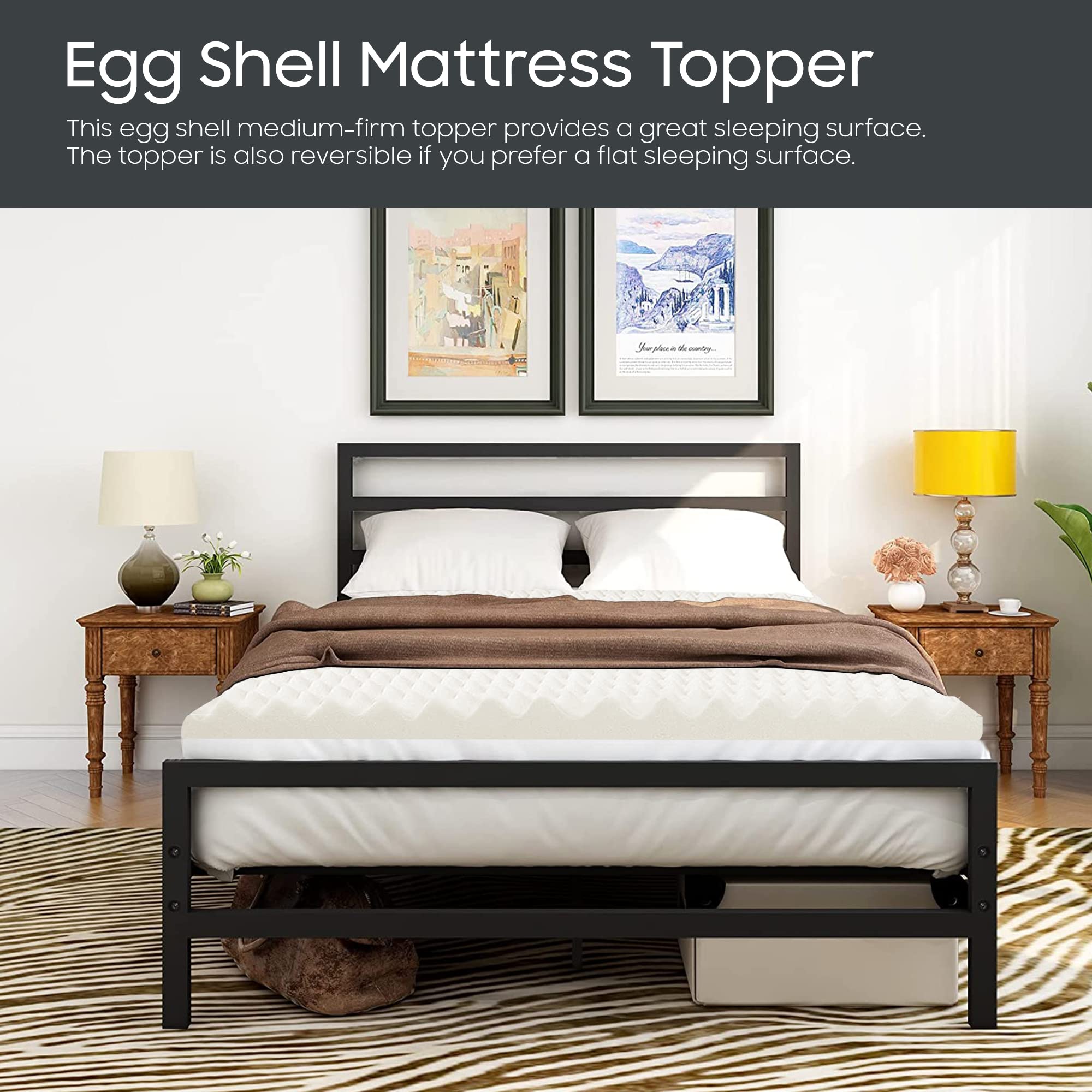 Premium 1-Inch Egg Shell Design Mattress Topper - King Size White Memory Foam for Pressure Relief & Better Sleep - Breathable Cooling Bed Topper for Back Pain Relief - Perfect for Hot Sleepers & Side Sleepers (20