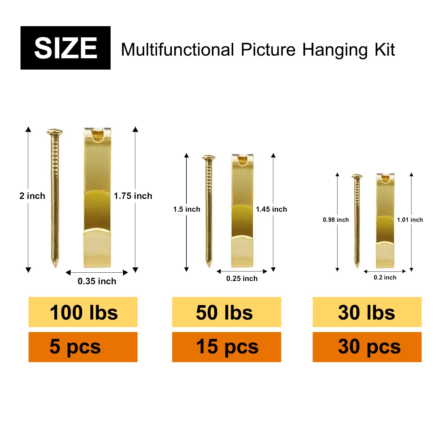 50pcs Heavy Duty Picture Hangers Kit - 30-100lbs Wall Hooks with Nails for Wooden & Drywall - Professional Plaster Picture Hanging Set for Photos, Mirrors & Artwork - Perfect for Home, Office & Gallery Decor