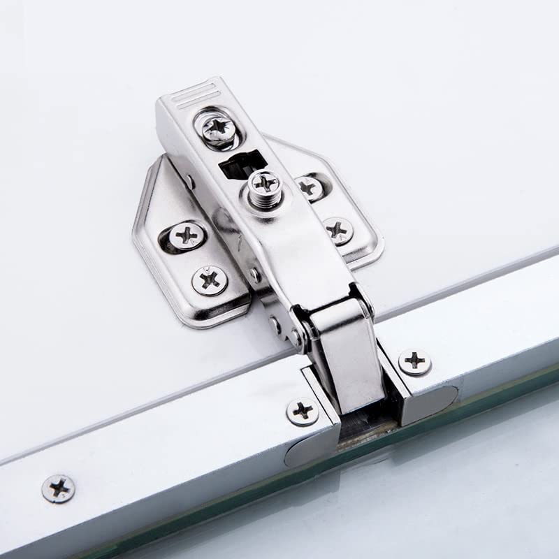 Premium Aluminum Frame Glass Door Hinges - Silver Full Overlay for Bathroom, Kitchen, Wine Cabinet, Shoe Closet, Wardrobe & Bookcase - Heavy Duty Furniture Hardware for Smooth Door Operation