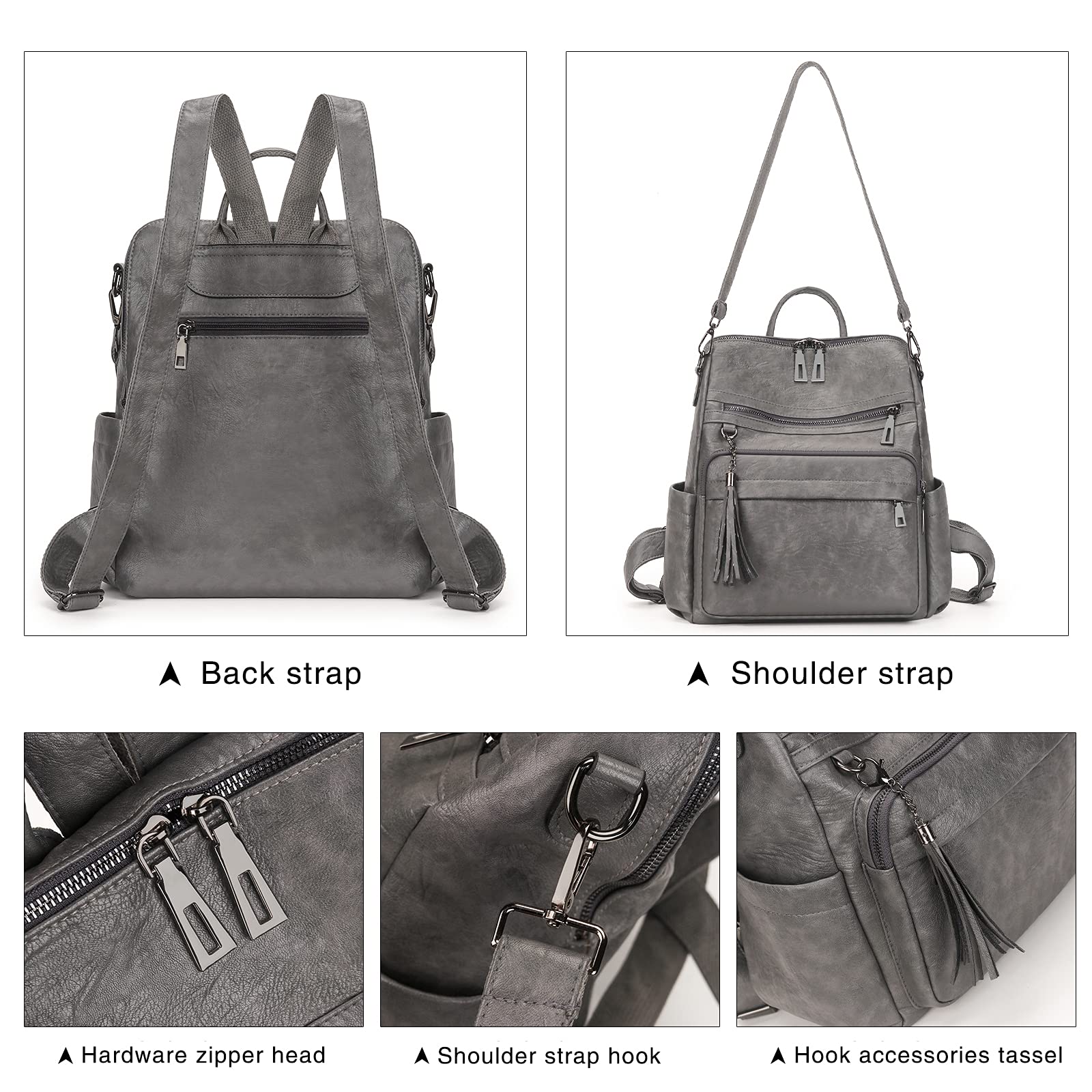 Stylish Artwell Women's PU Leather Backpack Purse - Fashionable Large Tote Shoulder Bag with Tassel Design for Travel, Work & Daily Use | Durable Rucksack for Commuting, Shopping & College Life