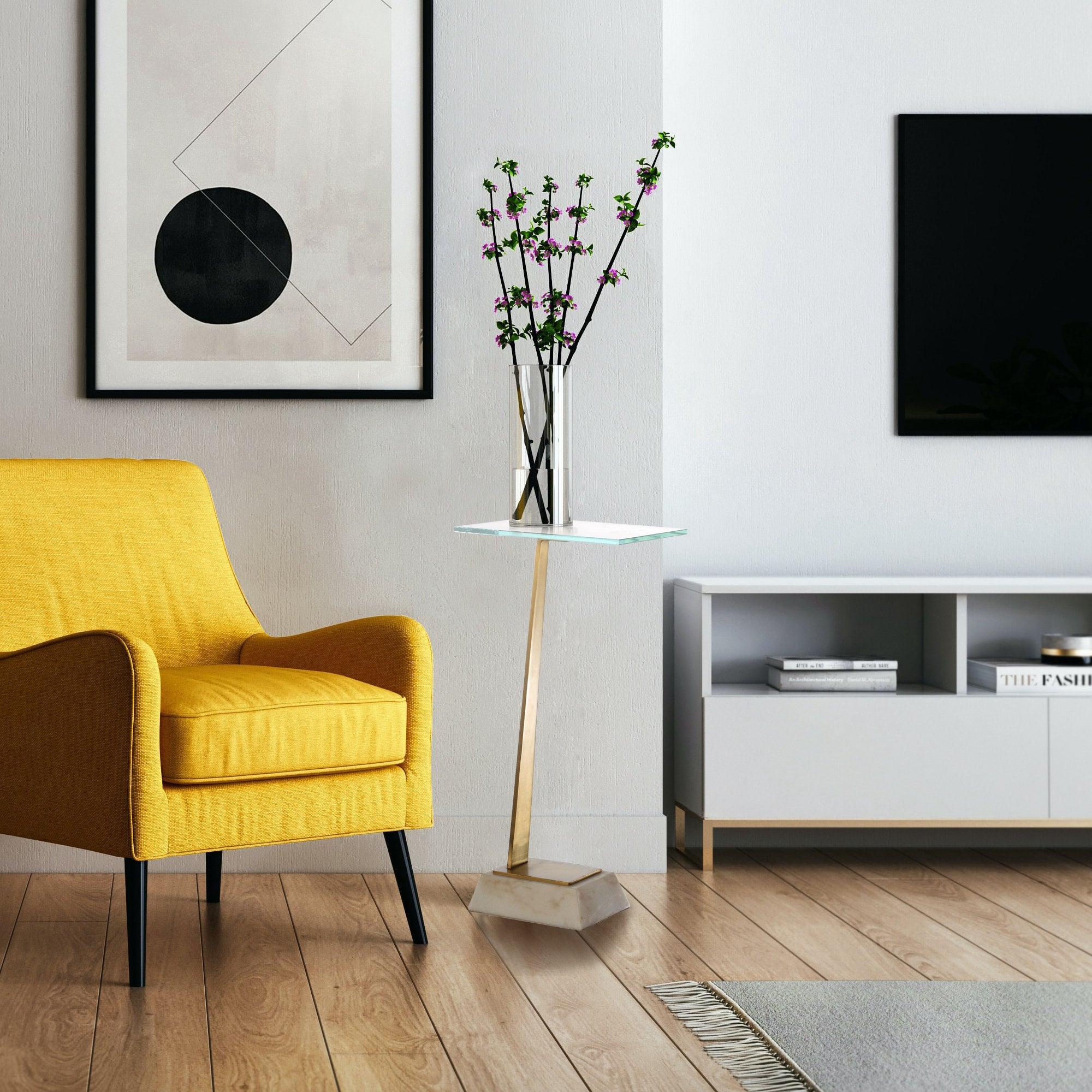 Golden Square Side Table with Marble Base - Modern End Table for Living Room, Bedroom & Office - Stylish Accent Table for Home Decor