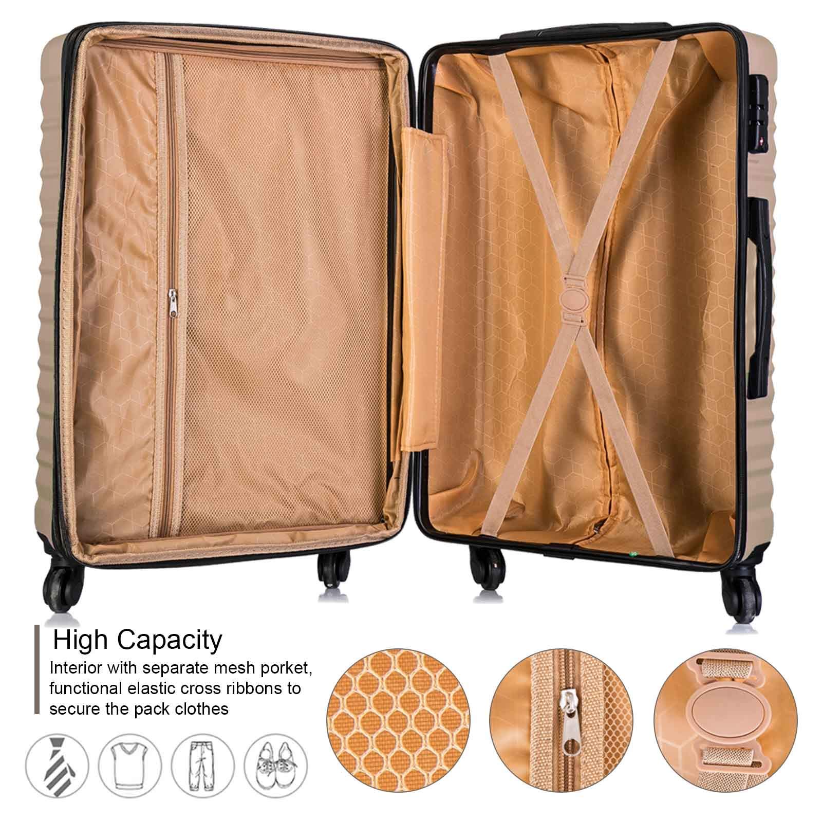 Apelila 4-Piece Hardshell Luggage Set with TSA Lock - Expandable ABS Durable Suitcase for Travel, Spinner Wheels, Champagne Gold | Perfect for Family Vacations, Business Trips & International Travel