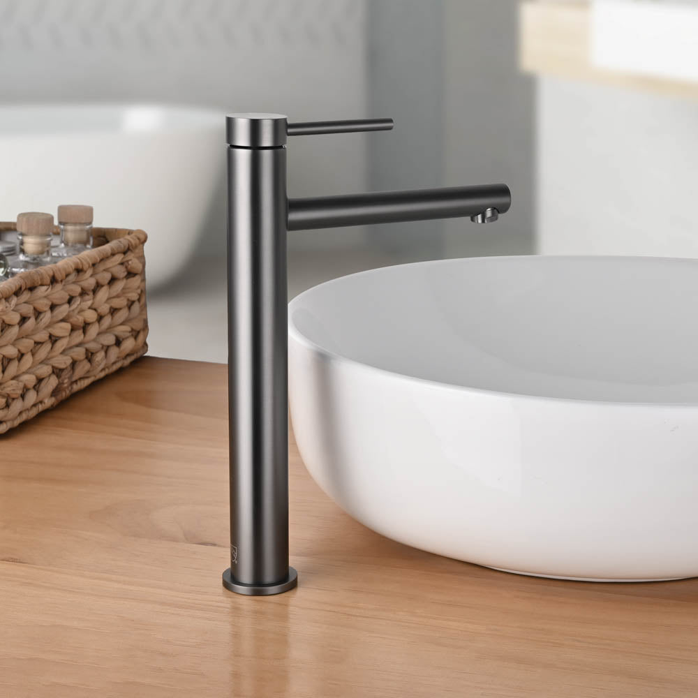 13 Inch Single Hole Bathroom Faucet - Gold, Black, Gray Finish - Modern Waterfall Spout Design for Vanity Sinks - TheLAShop (Perfect for Home, Hotel, and Office Bathroom Renovations)