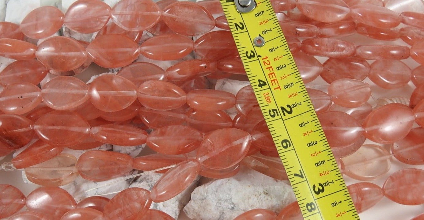 Natural Cherry Quartz Oval Beads Strand - 15 Inch Gemstone Beading Supplies for Jewelry Making, DIY Bracelets & Necklaces - Healing Crystal for Positive Energy & Stress Relief