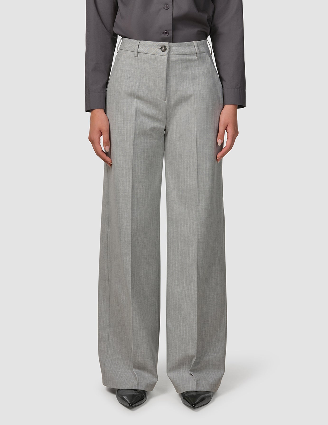 Essential Wide Leg Pants for Women - Light Grey Pinstripe Casual Trousers | Comfortable Office Wear & Everyday Outfits