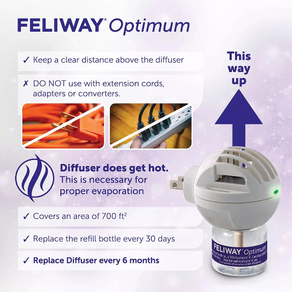 FELIWAY OPTIMUM Cat Calming Diffuser Kit - Reduce Stress & Anxiety in Cats - Plug-in Pheromone Diffuser for Multi-Cat Homes & Vet Visits - Helps with Scratching, Hiding & Urine Marking