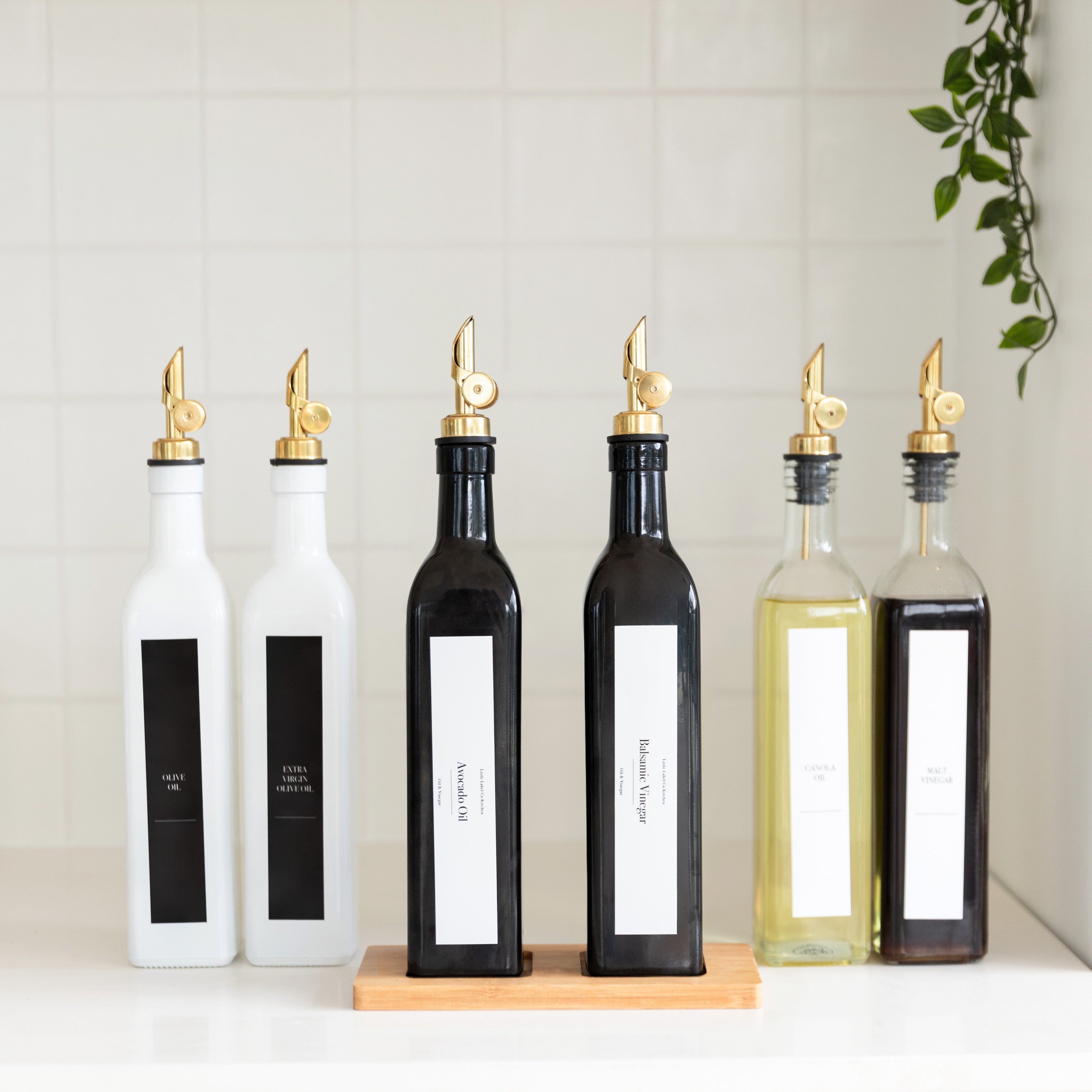 Premium Oil and Vinegar Dispenser Bottles with Gold Pour Spouts - Elegant Kitchen Accessories for Salad Dressing, Cooking & Dining Table Decor