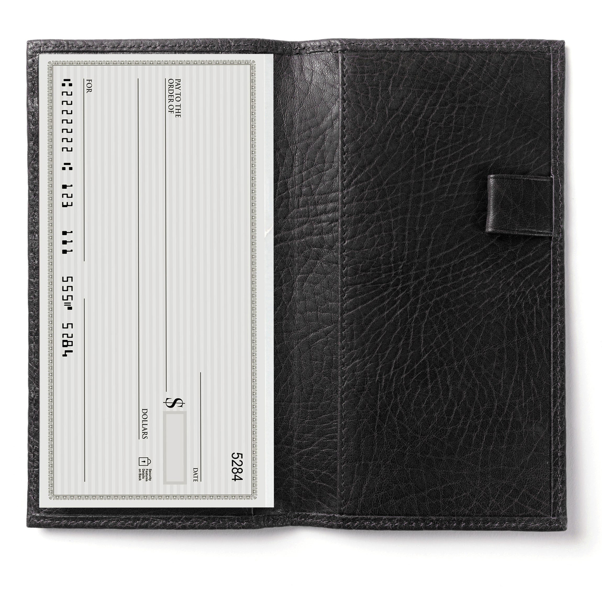 Premium Leather Checkbook Cover with Divider - Ebony Black | Secure & Stylish Check Holder for Personal & Business Banking