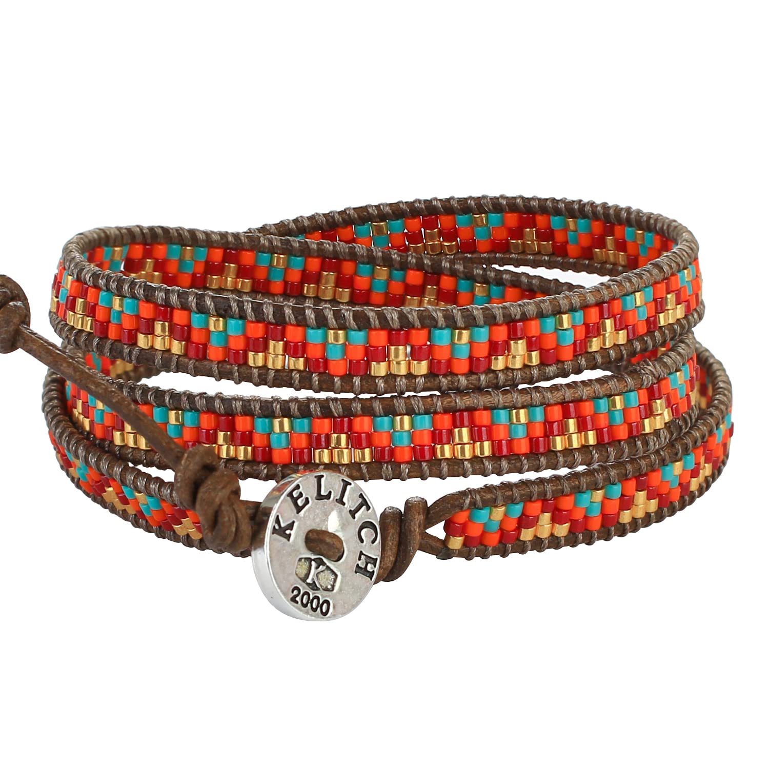 KELITCH Adjustable Leather Wrap Bracelet for Women - Handmade Crystal Beads Friendship Bangle Set of 3, Perfect for Gifts, Boho Jewelry & Everyday Wear