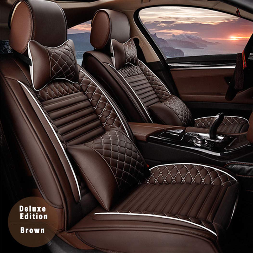 SureMart Trax Front Seat Covers - Premium Leatherette Car Seat Protectors, Airbag Compatible, 2-Piece Set, Brown - Perfect for Daily Commutes & Road Trips