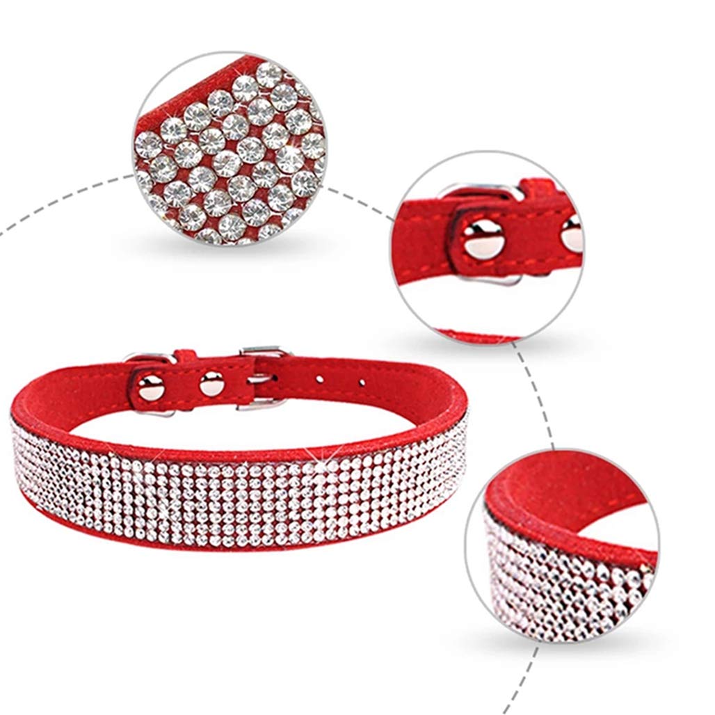 Sparkling Rhinestone Dog Collar - Soft Suede Leather Pet Collar with Crystal Diamonds for Small Dogs & Cats | Perfect for Parties, Weddings & Special Occasions