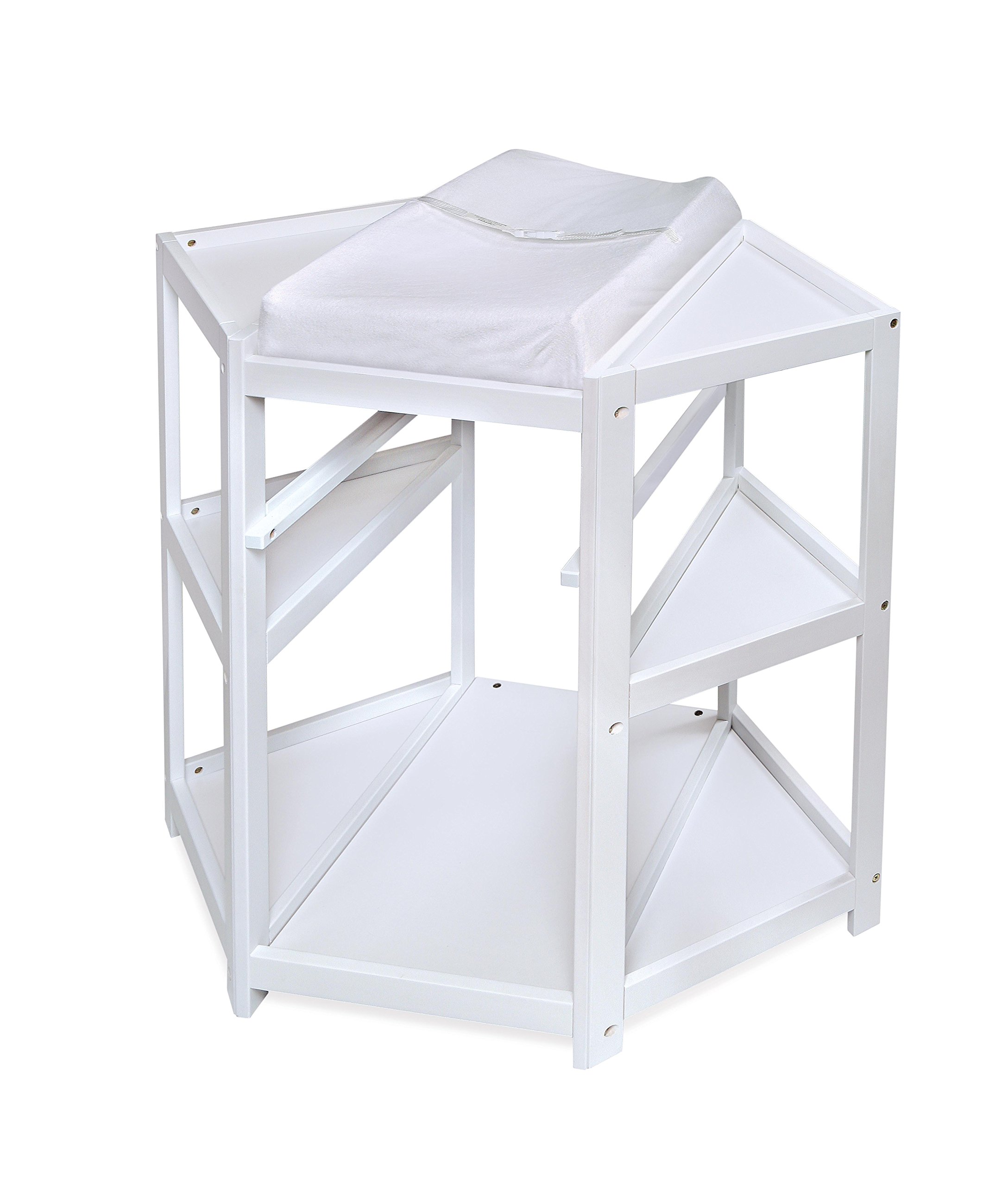 Badger Basket Diaper Corner Baby Changing Table - White Space-Saving Nursery Changing Station with Hamper, Storage Basket & Changing Pad - Perfect for Small Nurseries & Baby Rooms