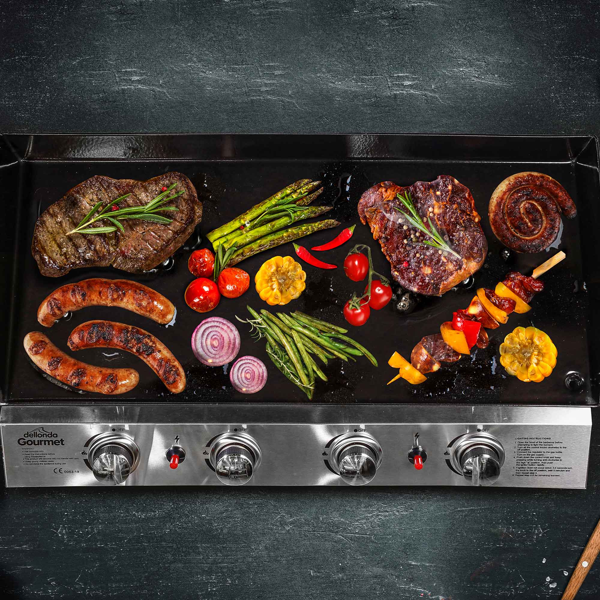 4 Burner Portable Gas Griddle 10kW BBQ Grill with Cover - Stainless Steel Outdoor Cooking for Camping, Tailgating & Backyard Parties - DG234