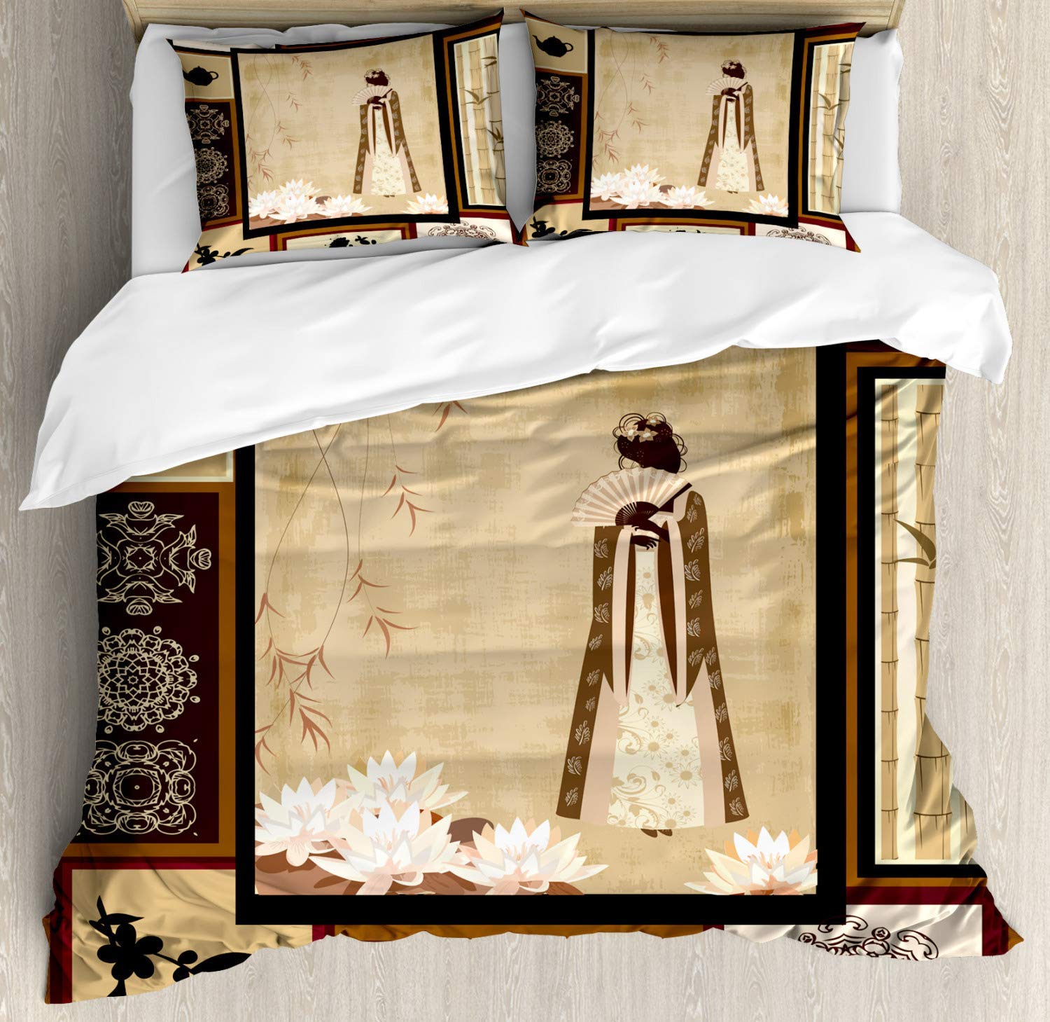 3-Piece King Size Japanese Duvet Cover Set with Zipper Closure - Traditional Dress & Cultural Pattern Design - Includes Comforter Cover & 2 Pillow Shams - Perfect for Asian-Themed Bedrooms, Cultural Decor, and Unique Home Styling