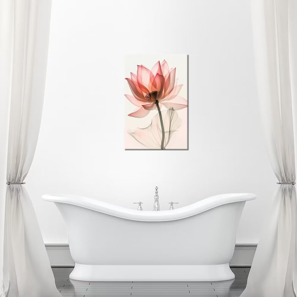 Wall HDQ Pink Lotus Canvas Art - Elegant Blooming Floral Painting, Framed Modern Print for Bathroom, Living Room, Bedroom, Office & Spa Decor - Ready to Hang