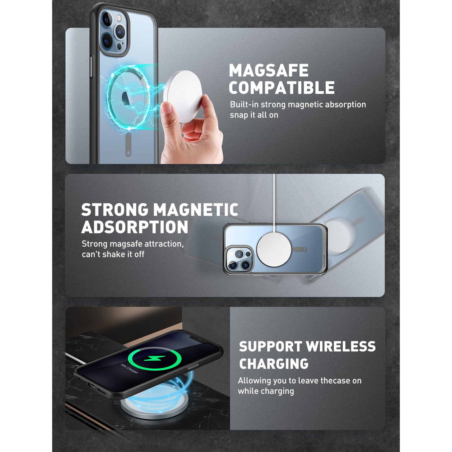iPhone 13 Pro Max Case 6.7 Inch - Unicorn Beetle MAG Slim Clear Protective Cover with MagSafe Compatibility (Black) | Perfect for Everyday Use, Travel & Wireless Charging