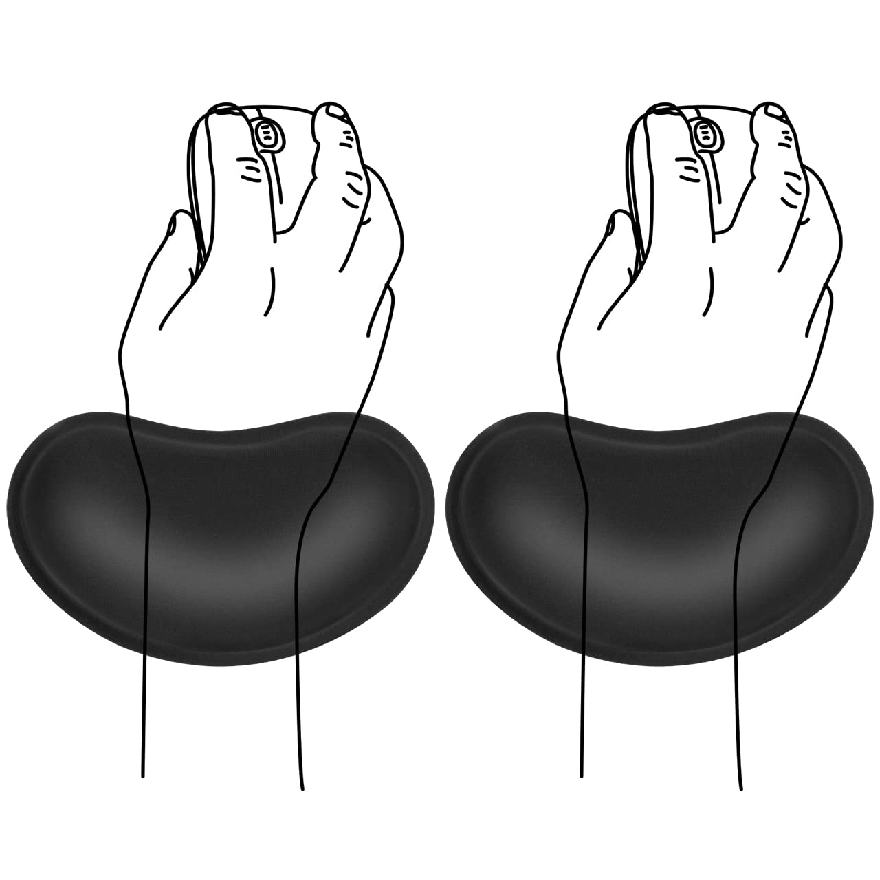 JIKIOU 2 Pack Memory Foam Mouse Wrist Rest Pad - Ergonomic Hand Support Cushion with Anti-Skid Rubber Base for Pain Relief - Perfect for Gaming, Office, Computer & Laptop Use (Black) - Ideal for Long Hours of Typing and PC Gaming Comfort