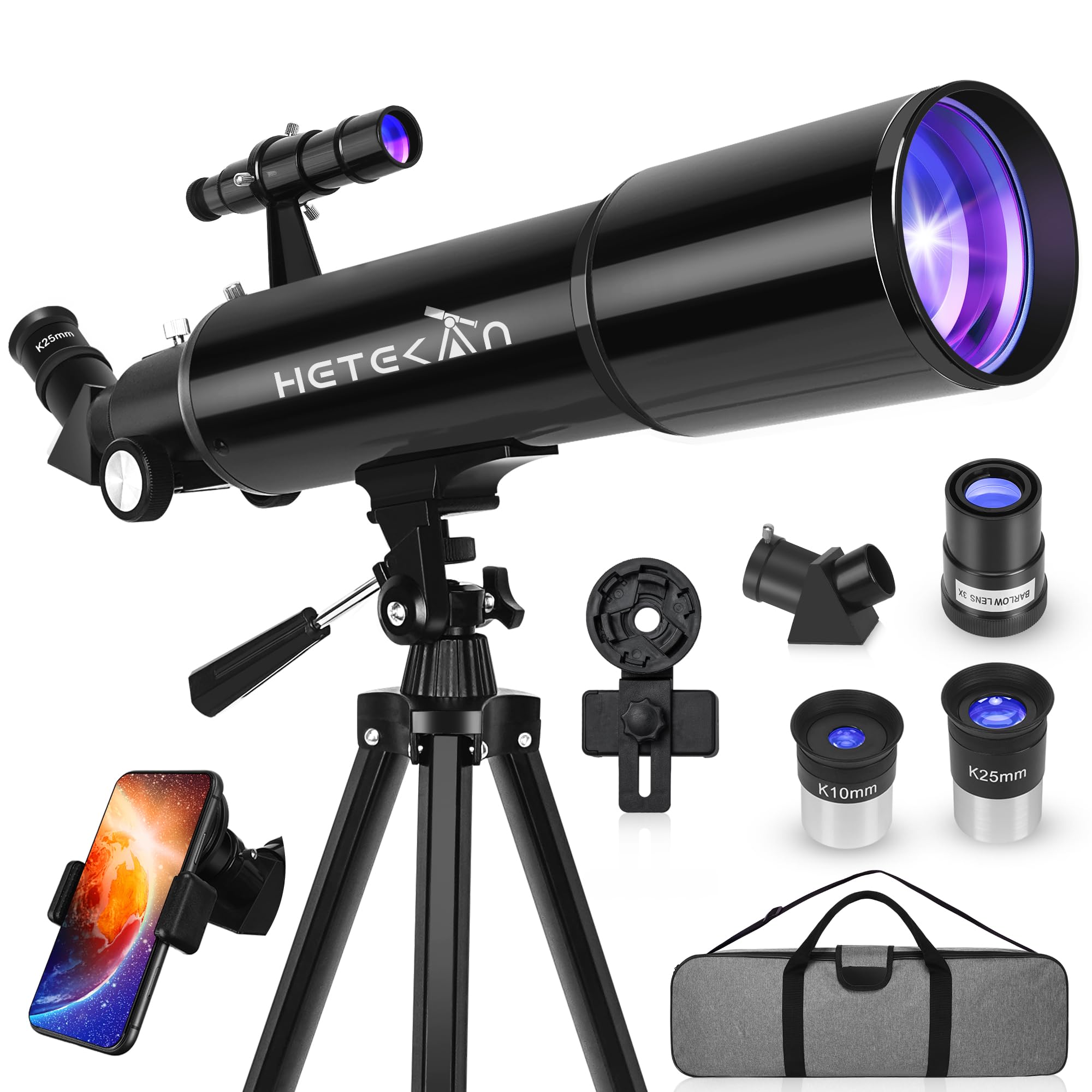 High-Powered 80mm Aperture Refractor Telescope for Adults & Beginners - 180X Magnification Astronomy Telescope with Phone Adapter & Carrying Bag - Perfect for Moon Observation, Stargazing, and Outdoor Adventures
