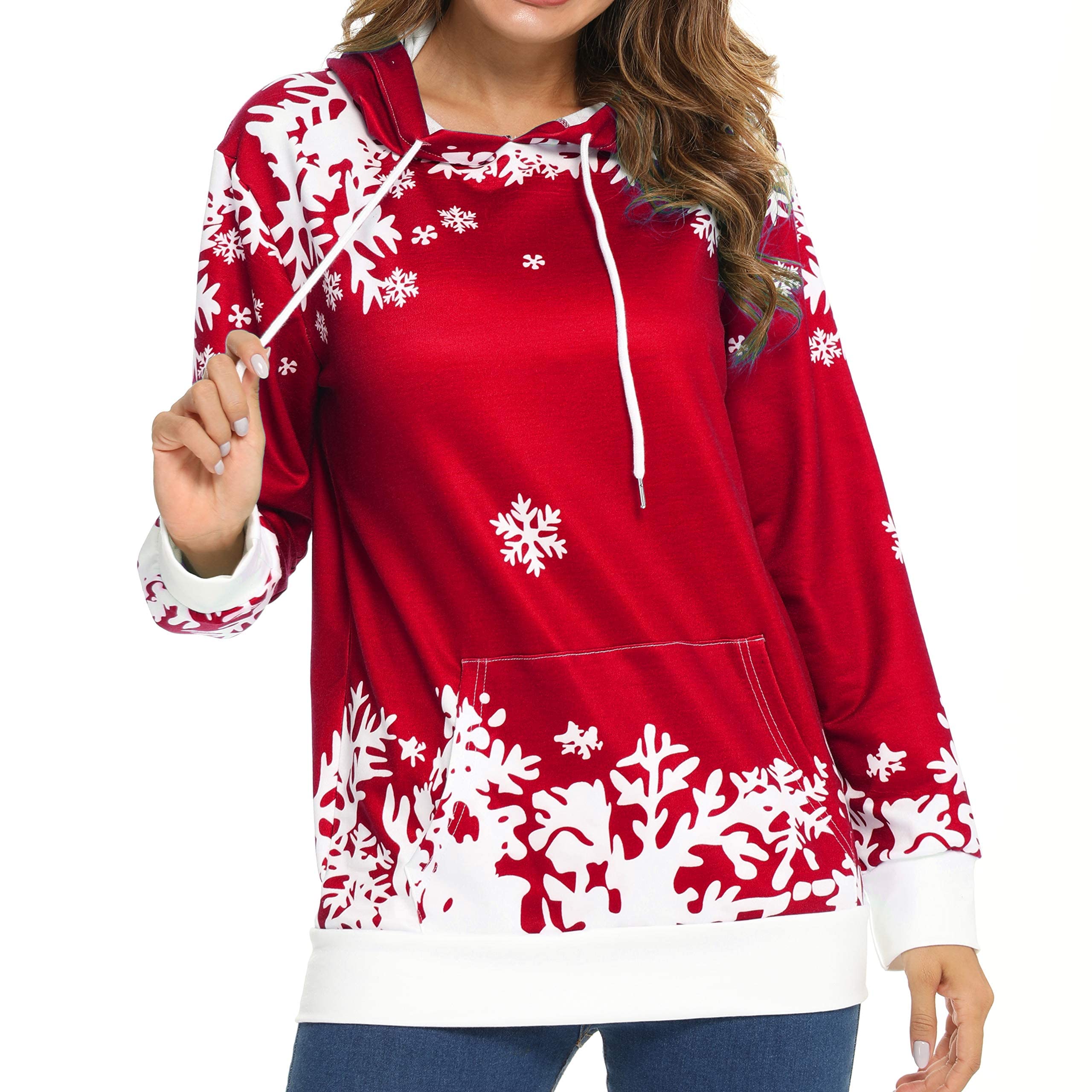 LOTUCY Women's Christmas Sweatshirt - Snowflake Graphic Hoodie with Pocket, Cozy Pullover Top for Holiday Gifts | Perfect for Winter Parties & Family Gatherings