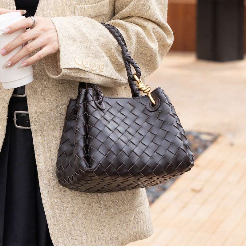 Hand Woven Leather Bucket Bag for Women - Stylish Crossbody Purse with Adjustable Strap - Perfect for Work, Travel & Everyday Use