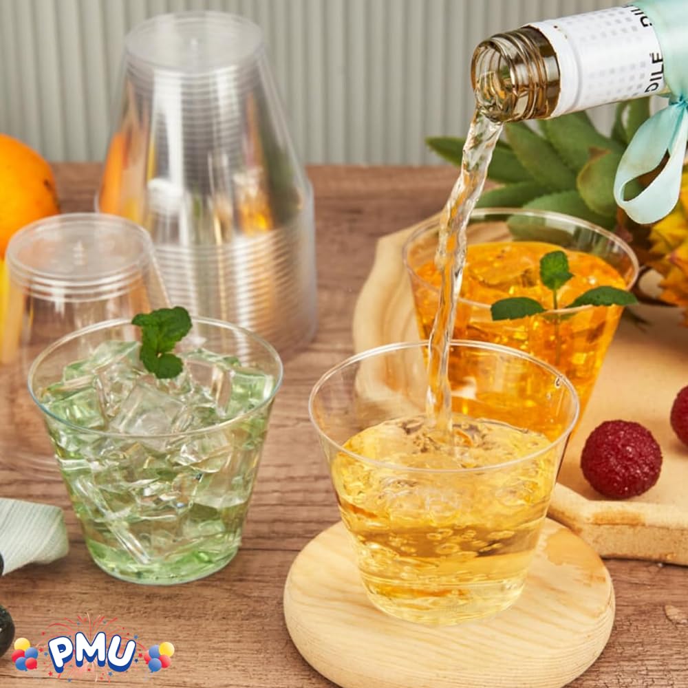 PMU 9 oz Clear Heavy Duty Plastic Tumblers - BPA Free Disposable Drinking Glasses for Parties, Events & Restaurants - Old Fashioned Cup Set (Pack of 600) - Perfect for Cocktails, Iced Coffee & Beverage Service