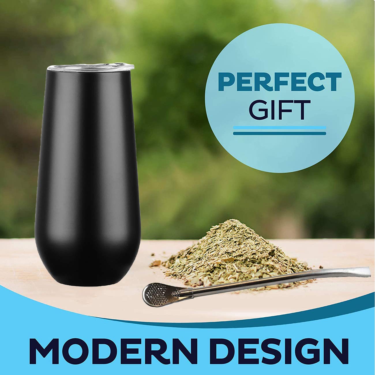 Premium Double Wall Insulated Yerba Mate Gourd Cup with Lid & Bombilla Straw - BPA-Free, Leak-Proof, Heat Retention - Perfect for Outdoor, Camping, Travel & Home Use - White