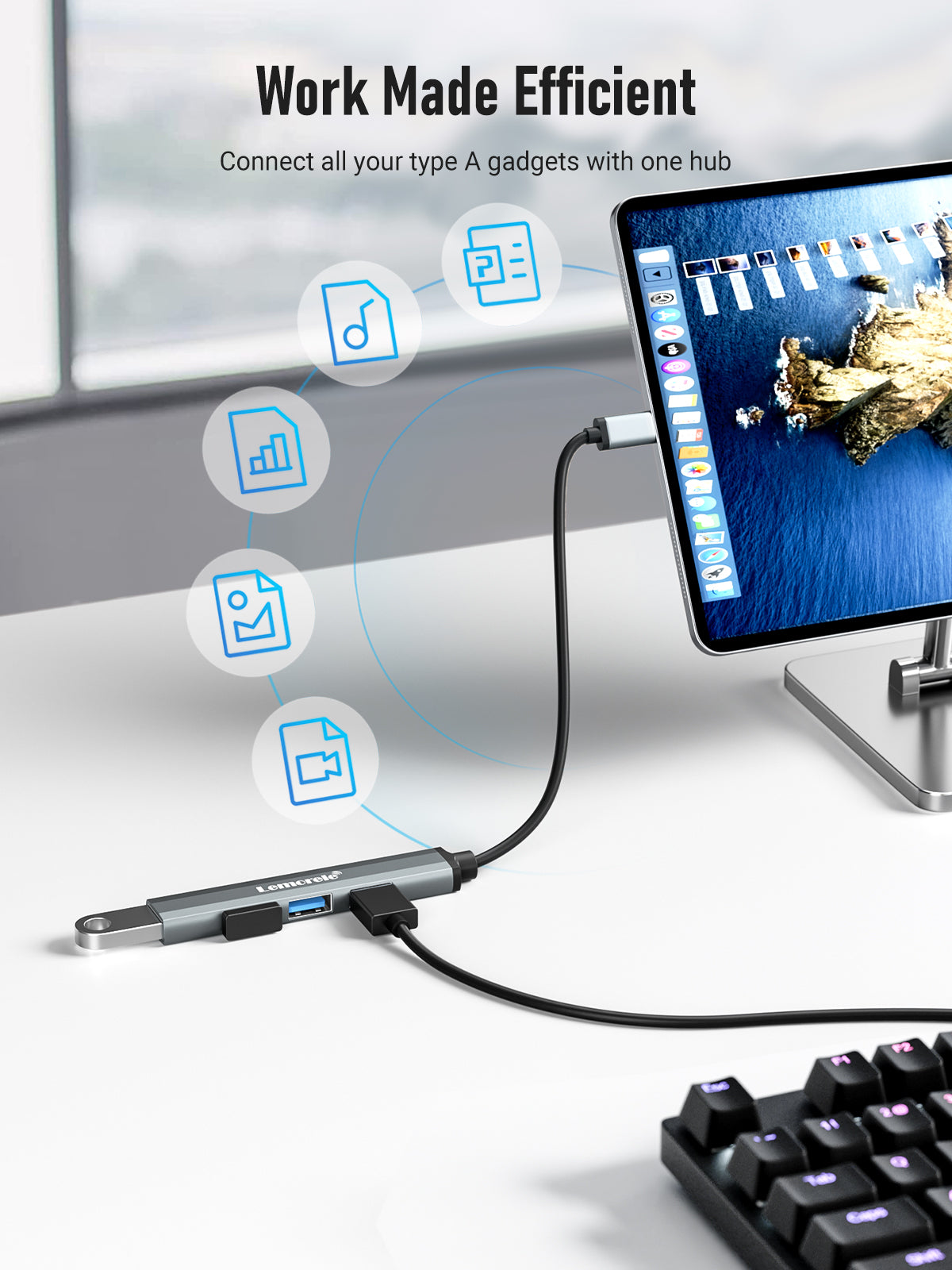 LEMORELE™ TC57 4-in-1 USB C Hub Adapter with HDMI, USB 3.0, SD/TF Card Reader - Perfect for MacBook Pro/Air, Chromebook, Laptop & Tablet Connectivity