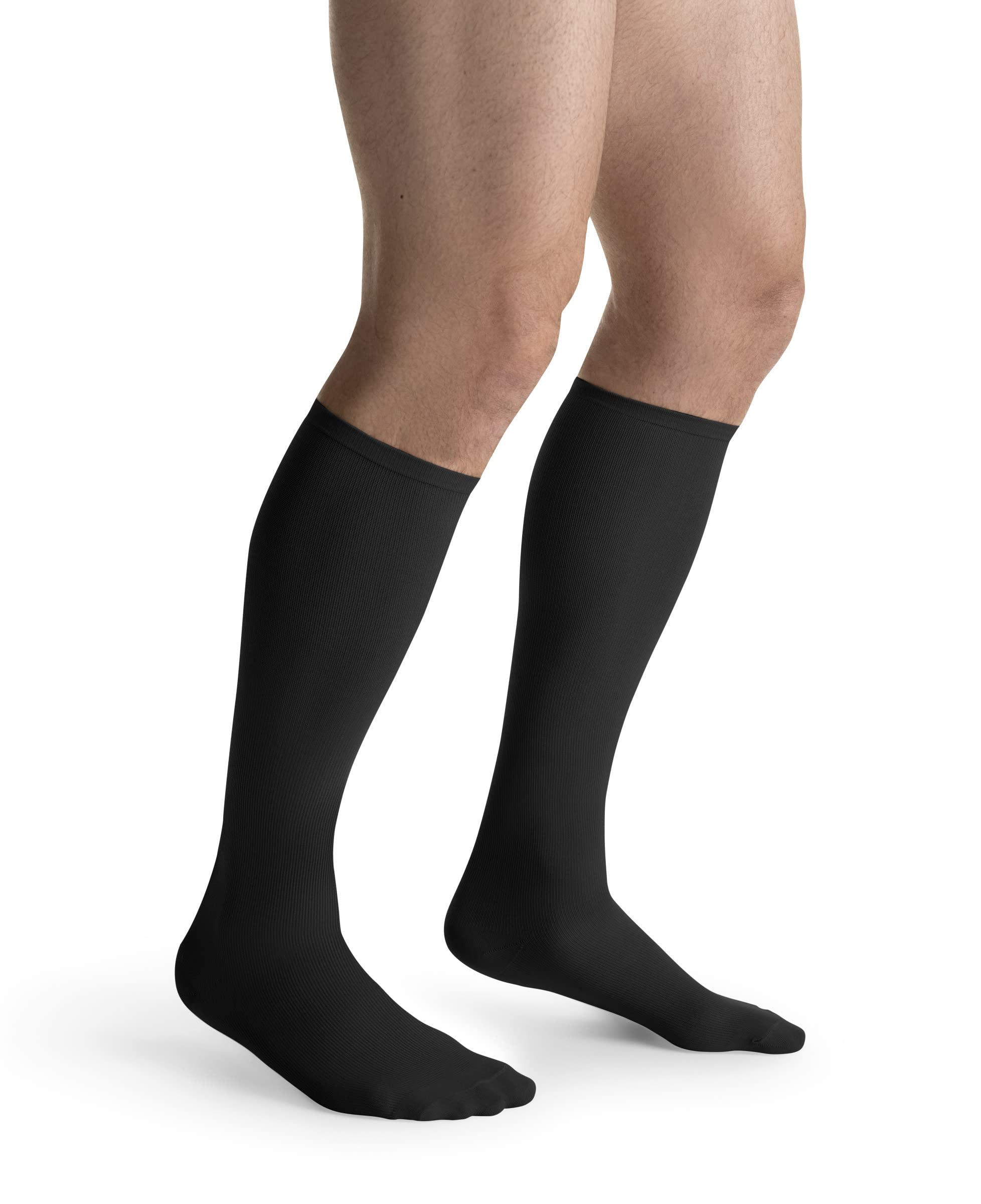 JOBST Travel Compression Socks 15-20 mmHg Knee High for Women & Men - Size 1 Black - Improve Circulation & Reduce Swelling During Flights, Work & Sports