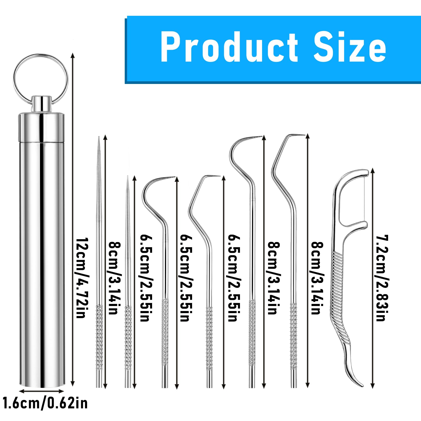 Premium Stainless Steel Toothpick Set - 7Pcs x 2 Reusable Metal Dental Picks with Holder | Multipurpose Teeth Cleaning Tools for Travel, Camping, Picnic & Daily Oral Care | Durable Portable Dental Hygiene Kit